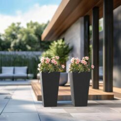 Sapcrete Large & Tall 27.57 in. High Square Charcoal Black Plastic Planter Pots for Indoor/Outdoor Plants (Set of 2)