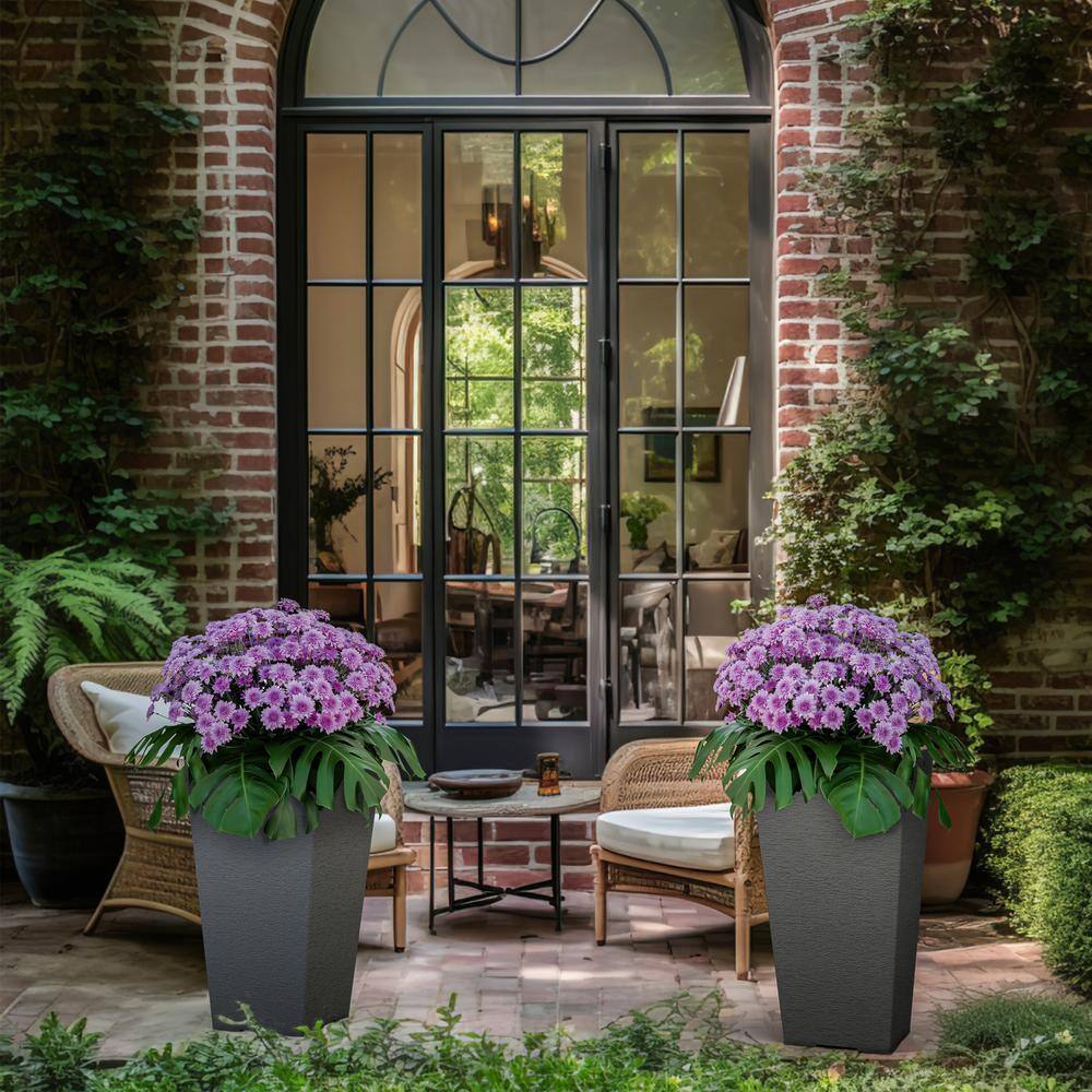 Sapcrete Large & Tall 27.57 in. High Square Charcoal Black Plastic Planter Pots for Indoor/Outdoor Plants (Set of 2)
