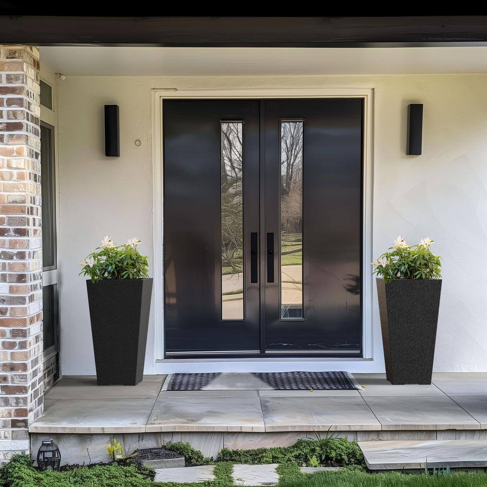 Sapcrete Large & Tall 27.57 in. High Square Charcoal Black Plastic Planter Pots for Indoor/Outdoor Plants (Set of 2)
