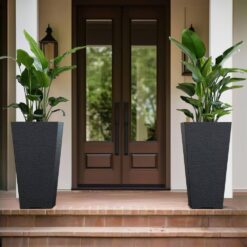 Sapcrete Large & Tall 27.57 in. High Square Charcoal Black Plastic Planter Pots for Indoor/Outdoor Plants (Set of 2)