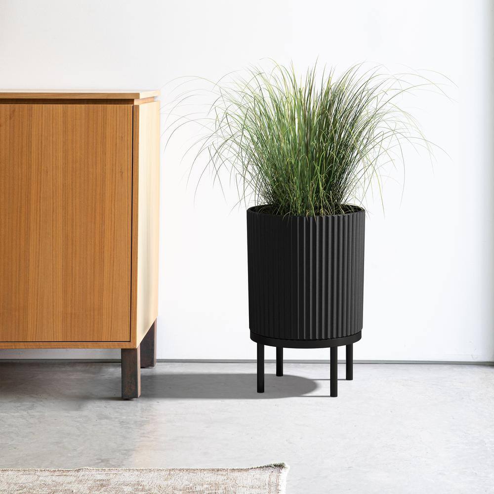 Veradek Demi 16 in. Raised with Stand Round Black Plastic Planter with Black Stand (2-Pack)