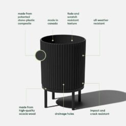 Veradek Demi 16 in. Raised with Stand Round Black Plastic Planter with Black Stand (2-Pack)