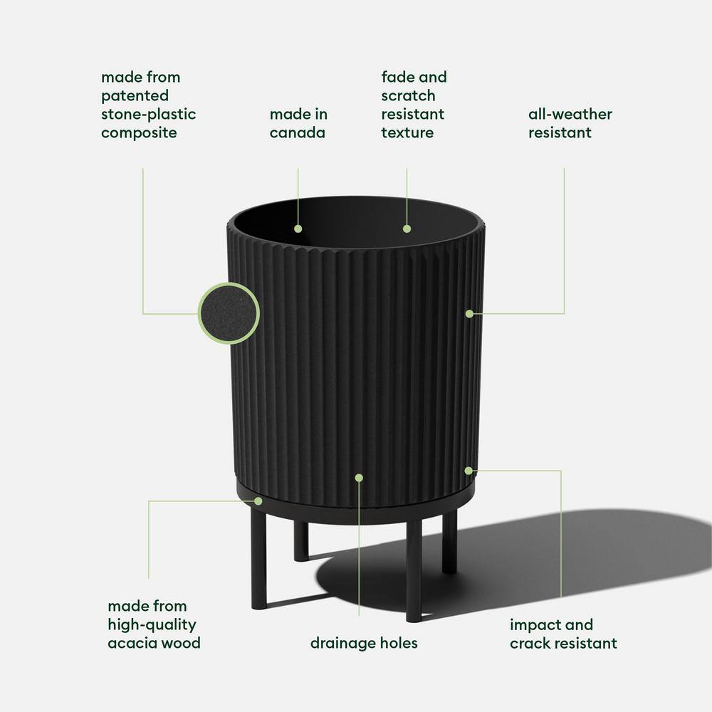 Veradek Demi 16 in. Raised with Stand Round Black Plastic Planter with Black Stand (2-Pack)