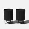 Veradek Demi 16 in. Raised with Stand Round Black Plastic Planter with Black Stand (2-Pack)