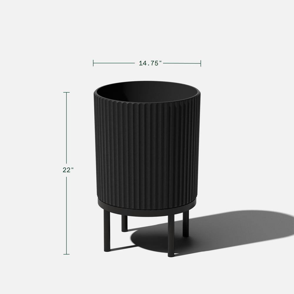 Veradek Demi 16 in. Raised with Stand Round Black Plastic Planter with Black Stand (2-Pack)