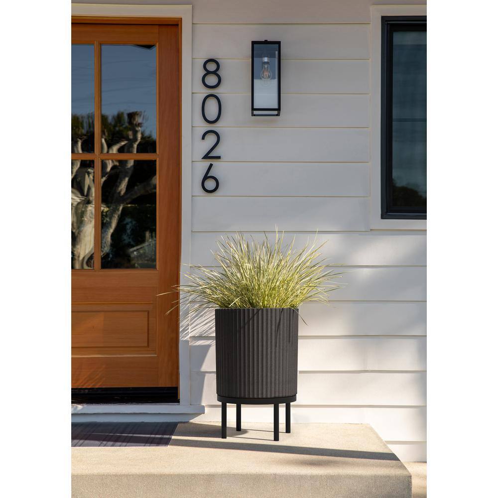 Veradek Demi 16 in. Raised with Stand Round Black Plastic Planter with Black Stand (2-Pack)