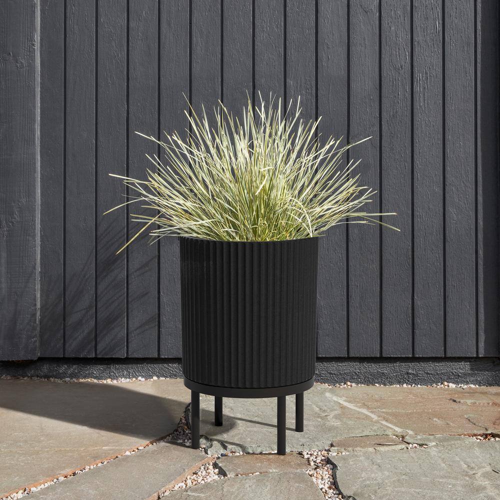 Veradek Demi 16 in. Raised with Stand Round Black Plastic Planter with Black Stand (2-Pack)
