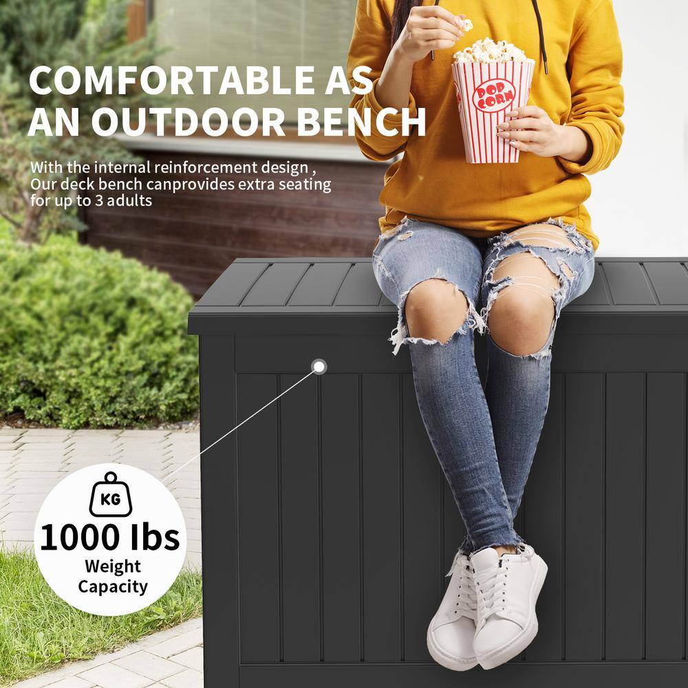 FIROMO 230 Gal. Waterproof Outdoor Resin Storage Deck Box, Large Lockable Capacity, Versatile Deck Storage Bench