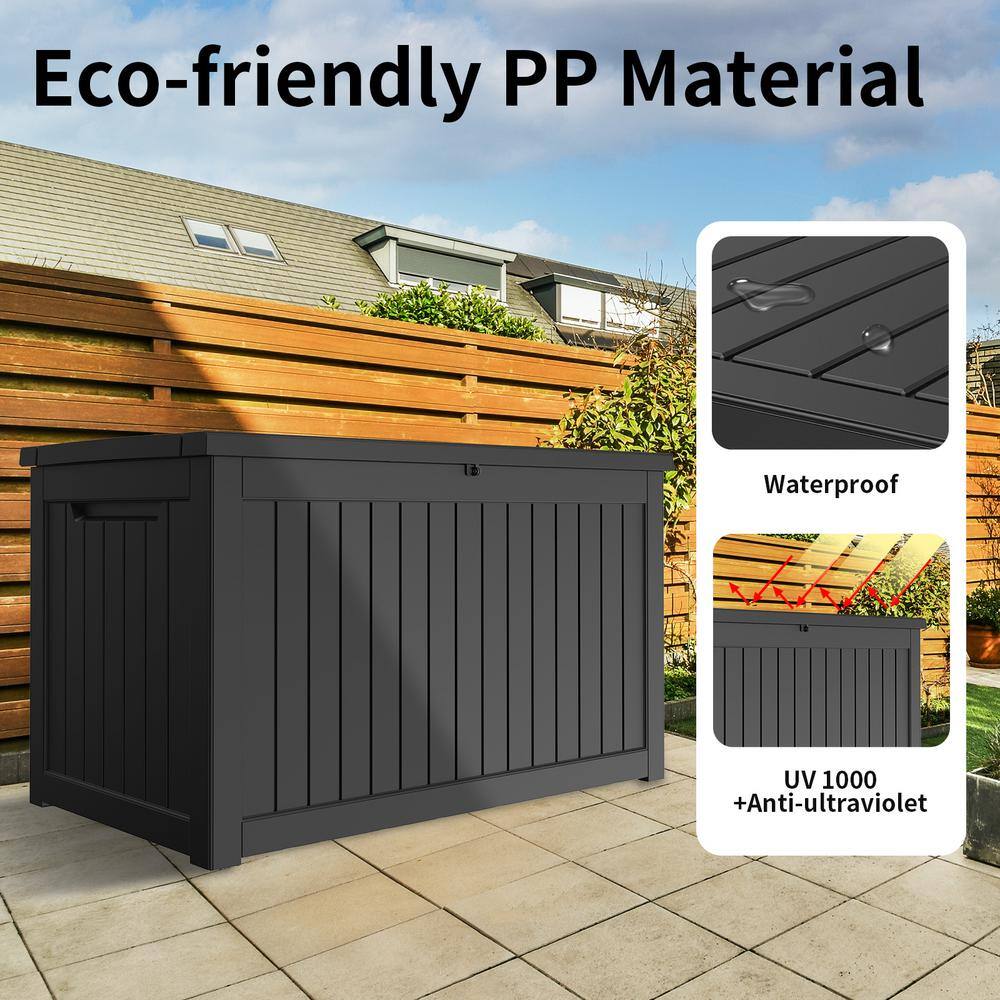 FIROMO 230 Gal. Waterproof Outdoor Resin Storage Deck Box, Large Lockable Capacity, Versatile Deck Storage Bench