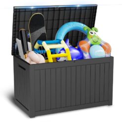 FIROMO 230 Gal. Waterproof Outdoor Resin Storage Deck Box, Large Lockable Capacity, Versatile Deck Storage Bench