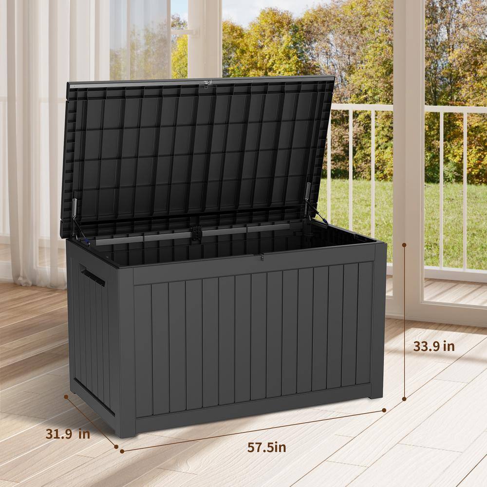 FIROMO 230 Gal. Outdoor Waterproof Resin Storage Deck Box, Lockable Large Capacity Deck Storage Bench