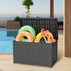 FIROMO 230 Gal. Outdoor Waterproof Resin Storage Deck Box, Lockable Large Capacity Deck Storage Bench