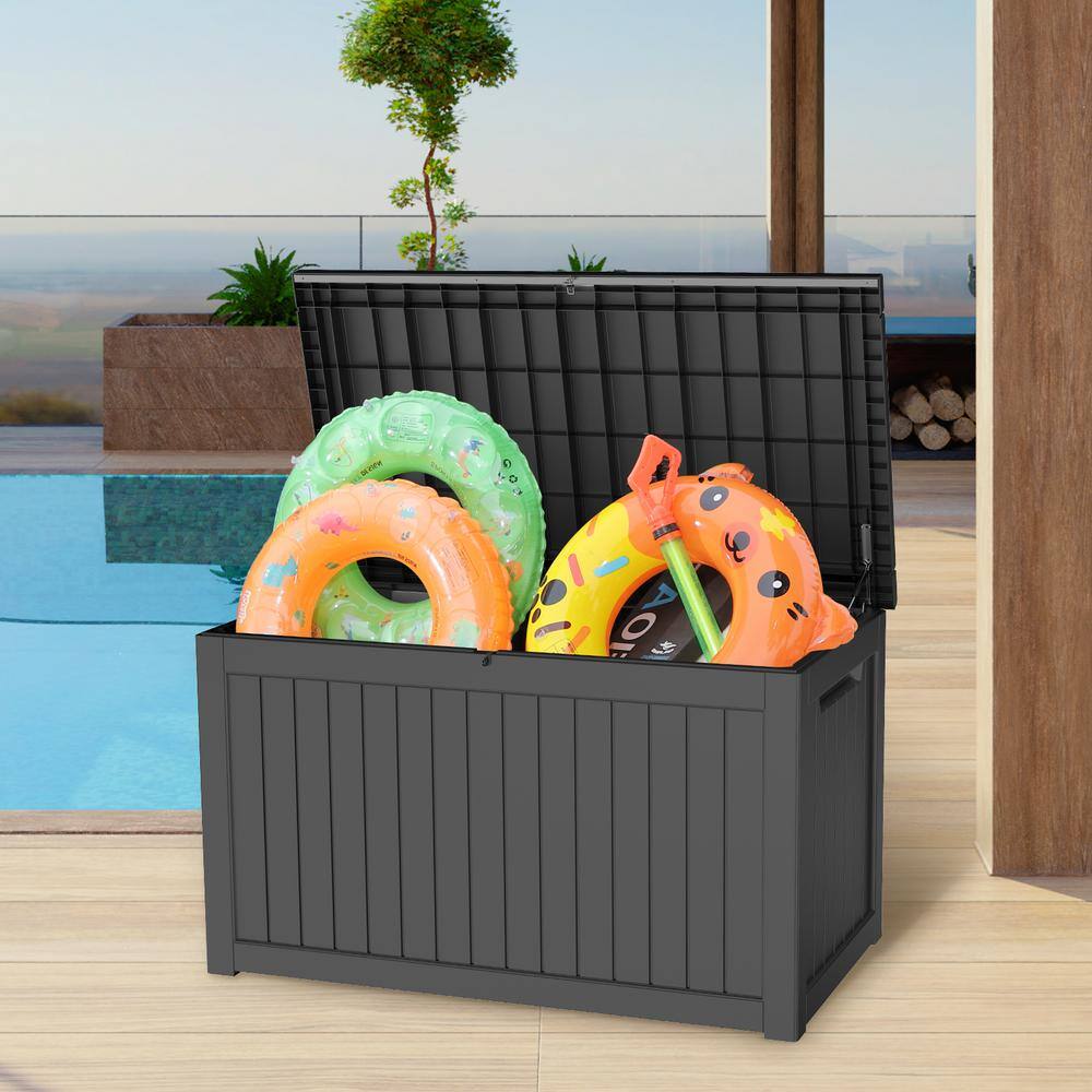 FIROMO 230 Gal. Outdoor Waterproof Resin Storage Deck Box, Lockable Large Capacity Deck Storage Bench