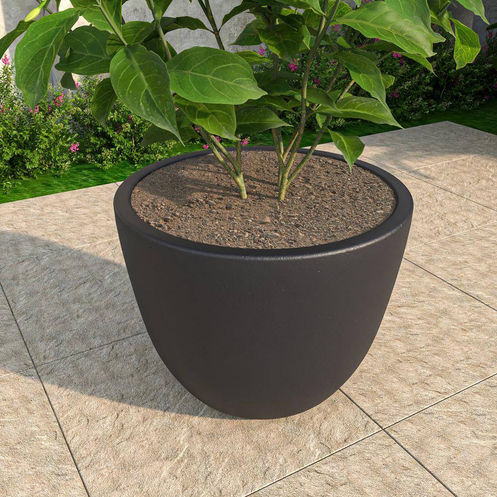 Leisuremod Dahlia Modern 21.5 in. Black Fiberstone and Clay Tapered Round Planter for Indoor and Outdoor