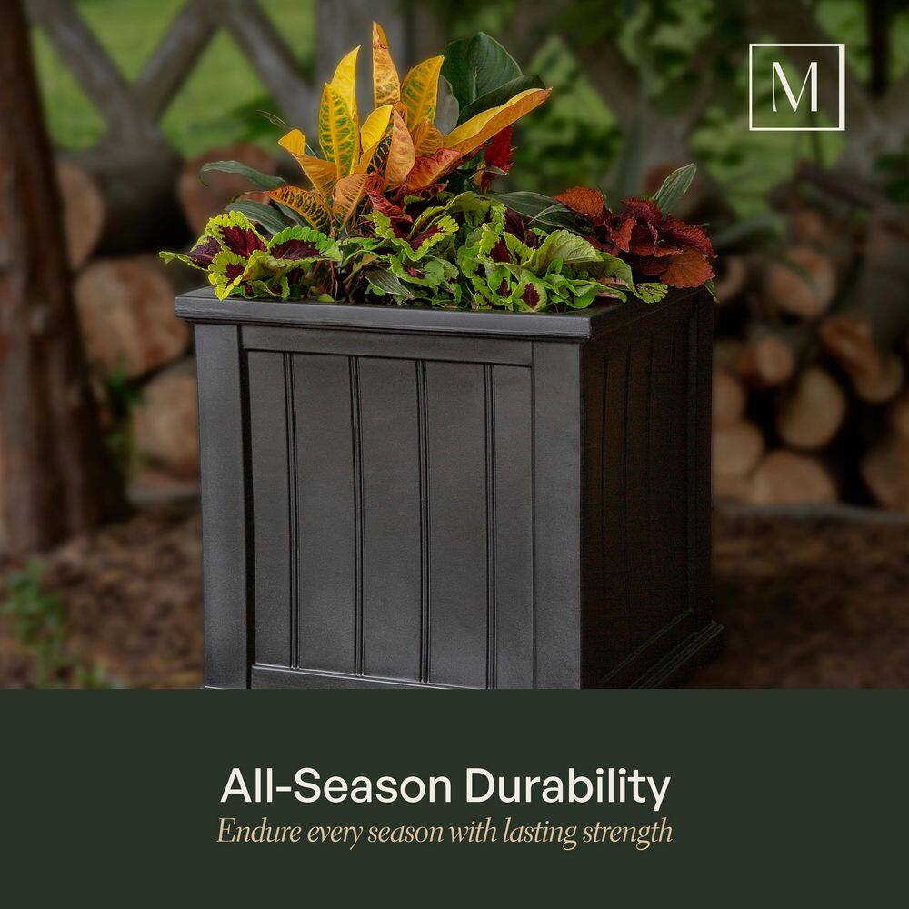 Mayne Cape Cod 20 in Square Self-Watering Black Polyethylene Planter