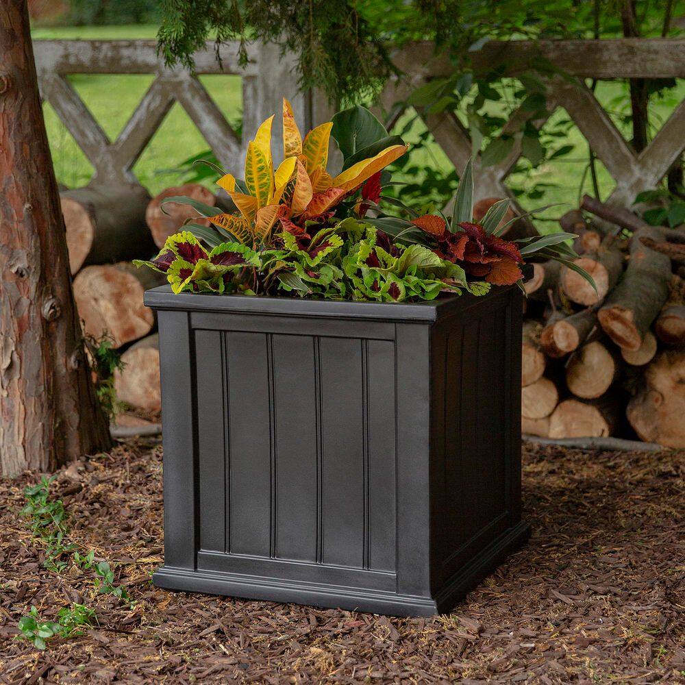 Mayne Cape Cod 20 in Square Self-Watering Black Polyethylene Planter