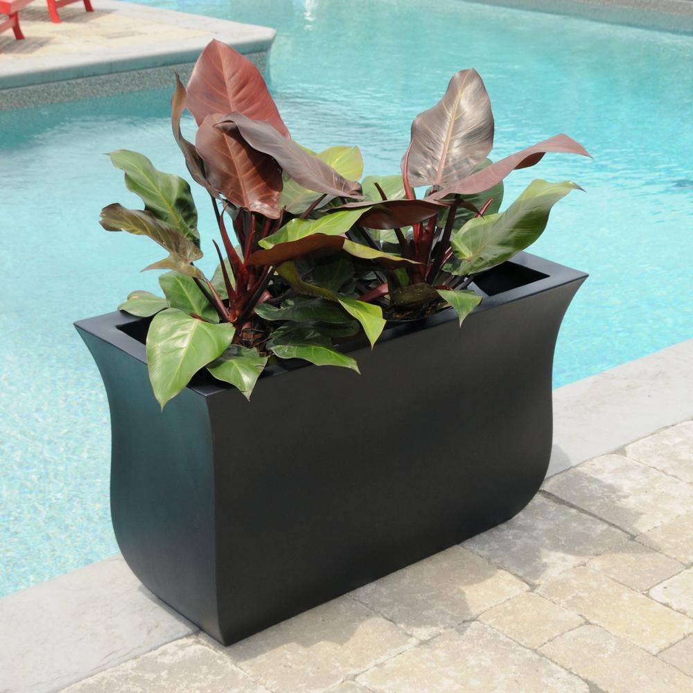 Mayne Valencia 36 in. x 16 in. x 22 in. Black Long Polyethylene Planter