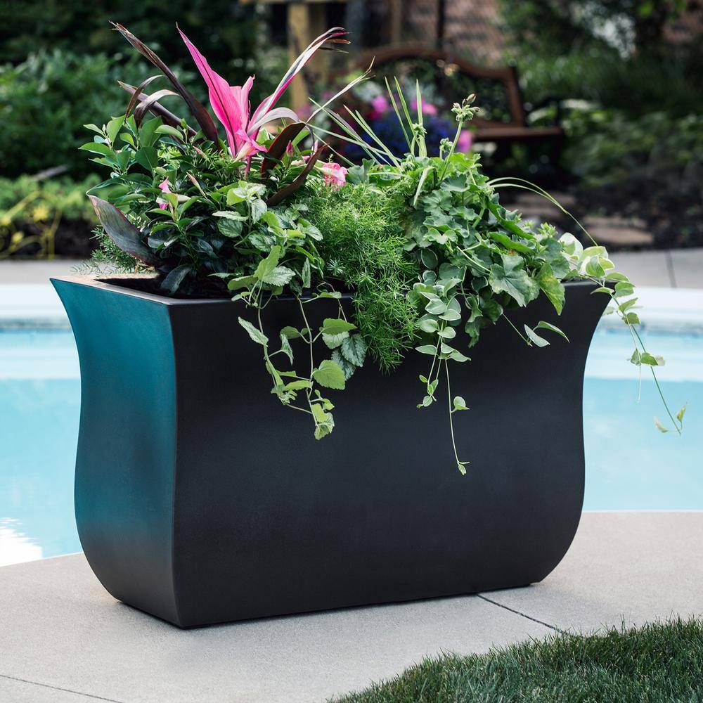 Mayne Valencia 36 in. x 16 in. x 22 in. Black Long Polyethylene Planter