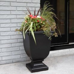 Mayne Augusta 26 in. Tall Self-Watering Black Polyethylene Planter