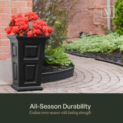 Mayne Wyndham 24 in. Tall Self-Watering Black Polyethylene Planter (2-Pack)