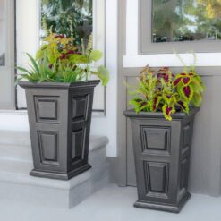 Mayne Wyndham 24 in. Tall Self-Watering Black Polyethylene Planter (2-Pack)