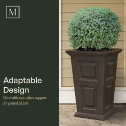 Mayne Wyndham 24 in. Tall Self-Watering Black Polyethylene Planter (2-Pack)