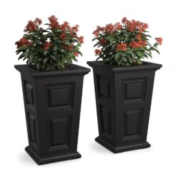 Mayne Wyndham 24 in. Tall Self-Watering Black Polyethylene Planter (2-Pack)