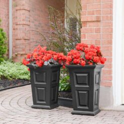 Mayne Wyndham 24 in. Tall Self-Watering Black Polyethylene Planter (2-Pack)