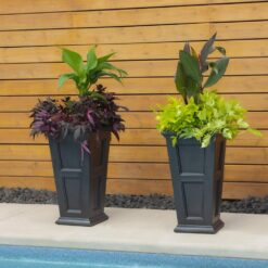 Mayne Fairfield 28 in. Tall Self-Watering Black Polyethylene Planter (2-Pack)