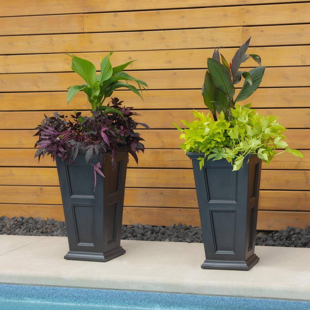 Mayne Fairfield 28 in. Tall Self-Watering Black Polyethylene Planter (2-Pack)