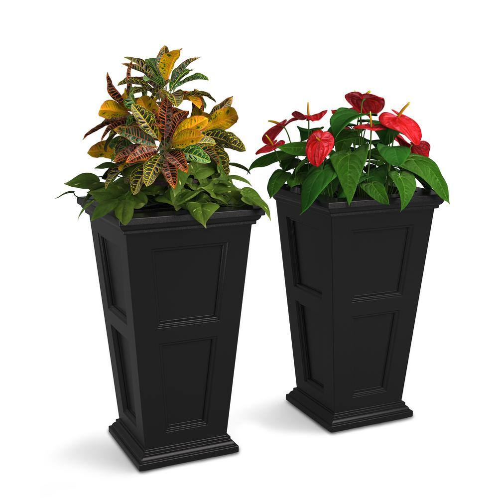 Mayne Fairfield 28 in. Tall Self-Watering Black Polyethylene Planter (2-Pack)