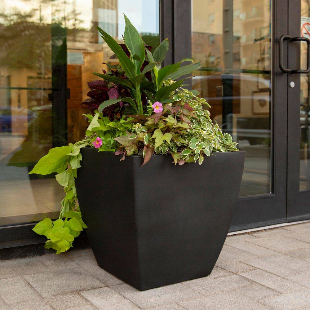 Mayne Kobi 24 in. x 24 in. Black Polyethylene Self-Watering Planter