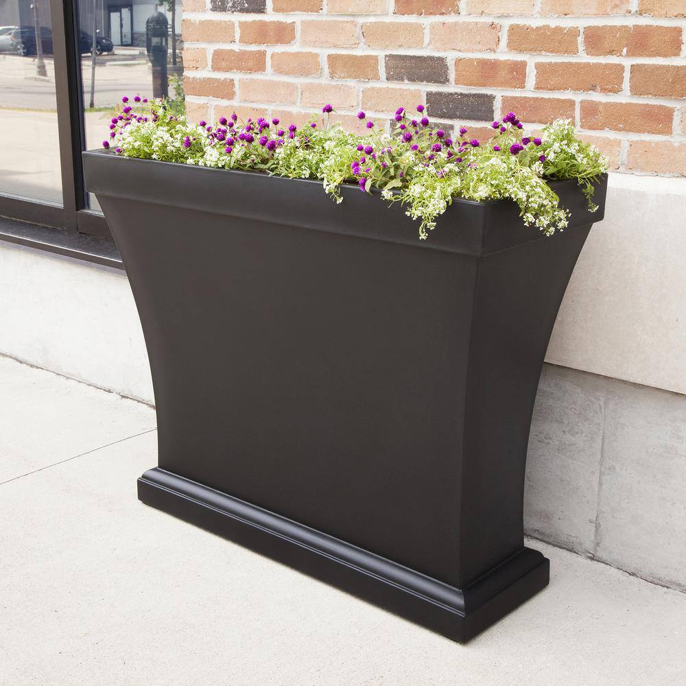 Mayne Bordeaux 40 in. Black Polyethylene Trough Planter