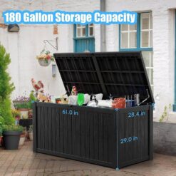 OUPES 180 gal. Black Resin Outdoor Storage Deck Box