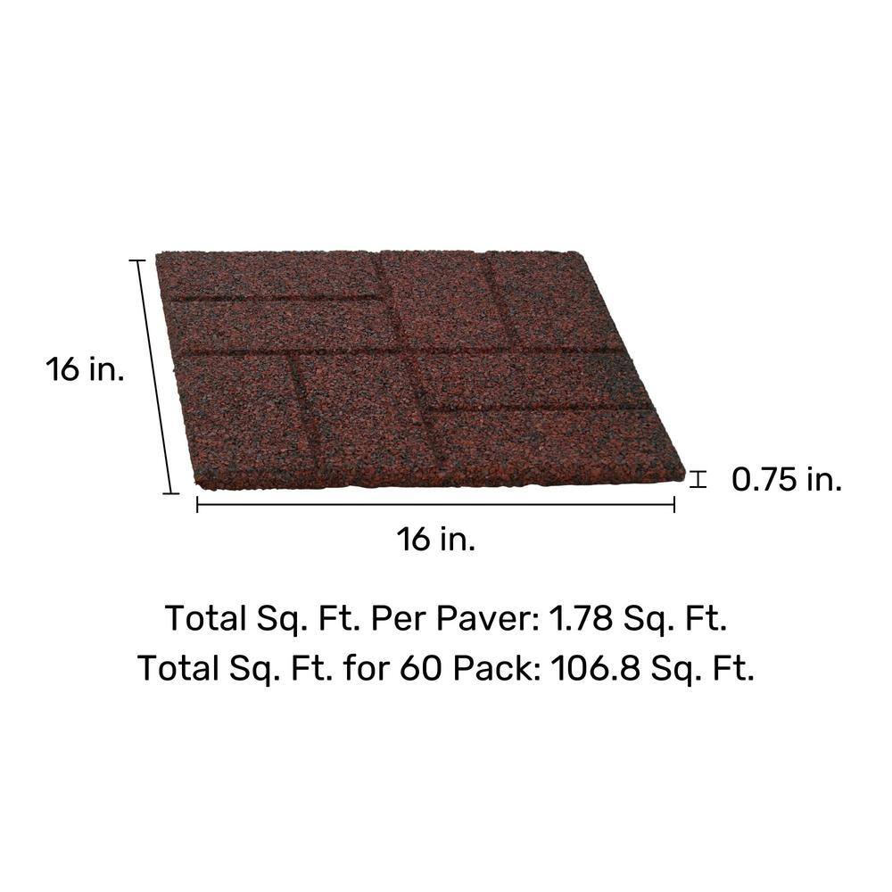 Vigoro 16 in. x 16 in. x 3/4 in. Black/Red Blended Dual-Sided Rubber Paver (60-Pack)