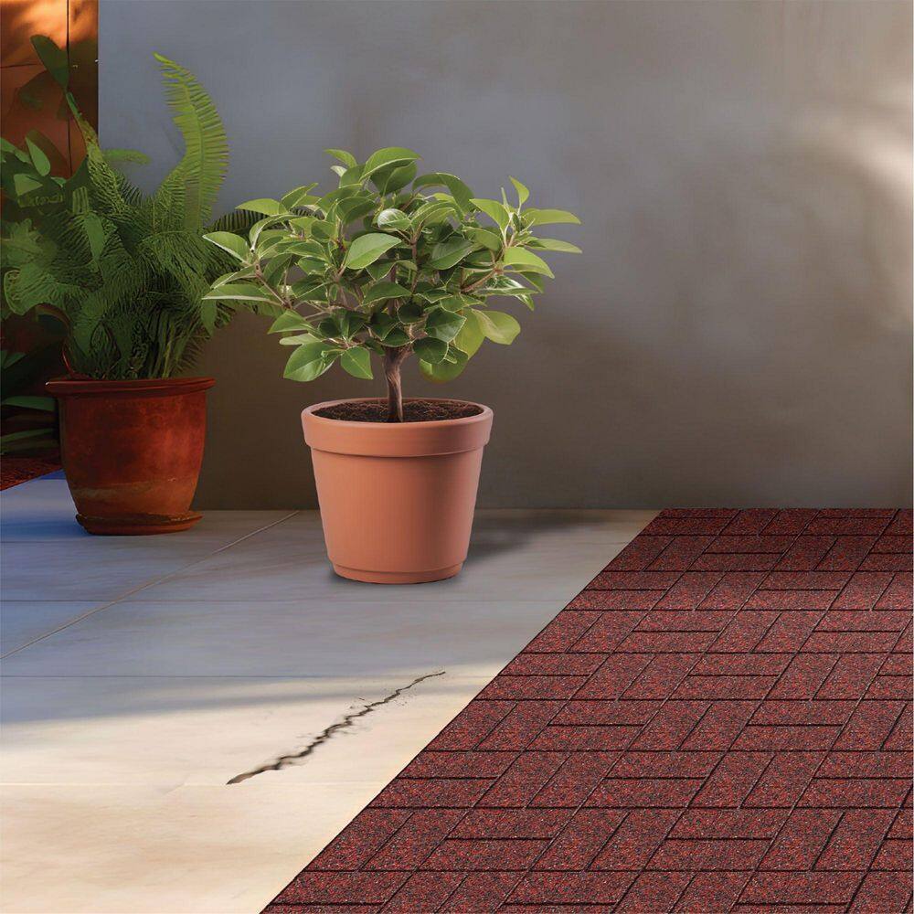 Vigoro 16 in. x 16 in. x 3/4 in. Black/Red Blended Dual-Sided Rubber Paver (60-Pack)