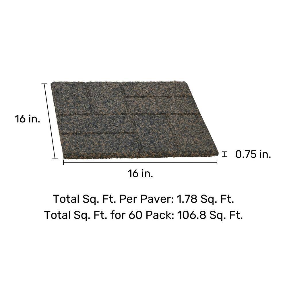 Vigoro 16 in. x 16 in. x 3/4 in. Black/Tan Blended Dual-Sided Rubber Paver (60-Pack)