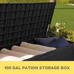 Tozey 100 Gal. Waterproof Black Large Resin Deck Box Outdoor Lockable