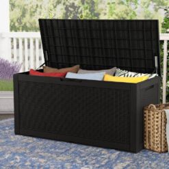 Tozey 100 Gal. Waterproof Black Large Resin Deck Box Outdoor Lockable