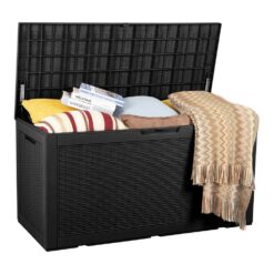 Tozey 100 Gal. Waterproof Black Large Resin Deck Box Outdoor Lockable