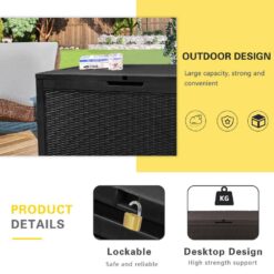 Tozey 100 Gal. Waterproof Black Large Resin Deck Box Outdoor Lockable