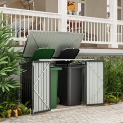 Tozey 70 in. W x 40 in. D x 52.5 in. H Galvanized Steel Horizontal Trash and Recycling Storage Shed for Trash Can Storage