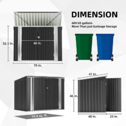Tozey 70 in. W x 40 in. D x 52.5 in. H Galvanized Steel Horizontal Trash and Recycling Storage Shed for Trash Can Storage