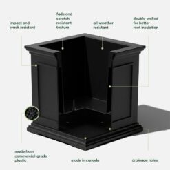 Veradek Brixton Series 20 in. Cube Black Plastic Planter