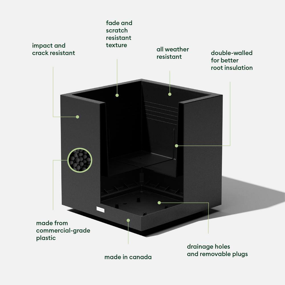 Veradek Cube 22 in. Square Black Plastic Planter