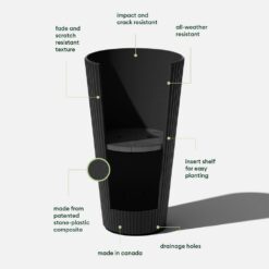 Veradek Demi 26 in. Round Black Plastic Tall Planter (2 Pack)