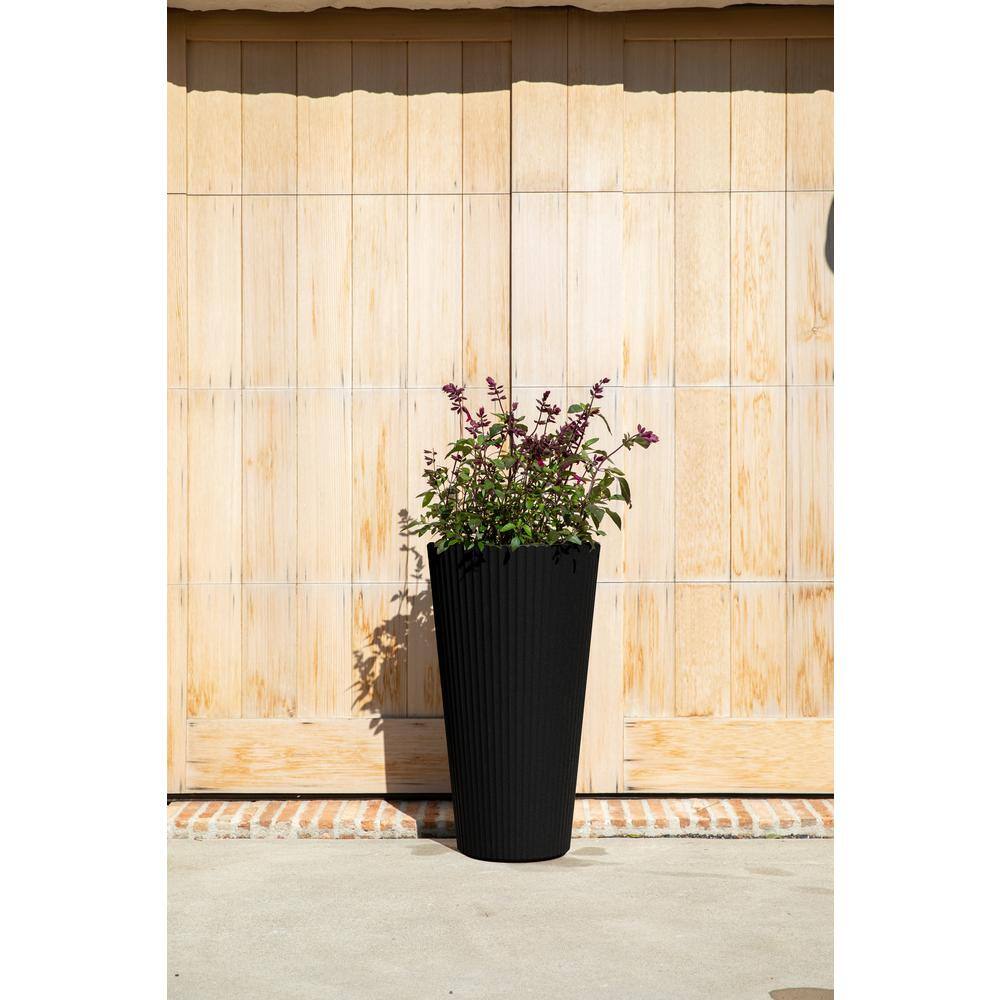 Veradek Demi 26 in. Round Black Plastic Tall Planter (2 Pack)