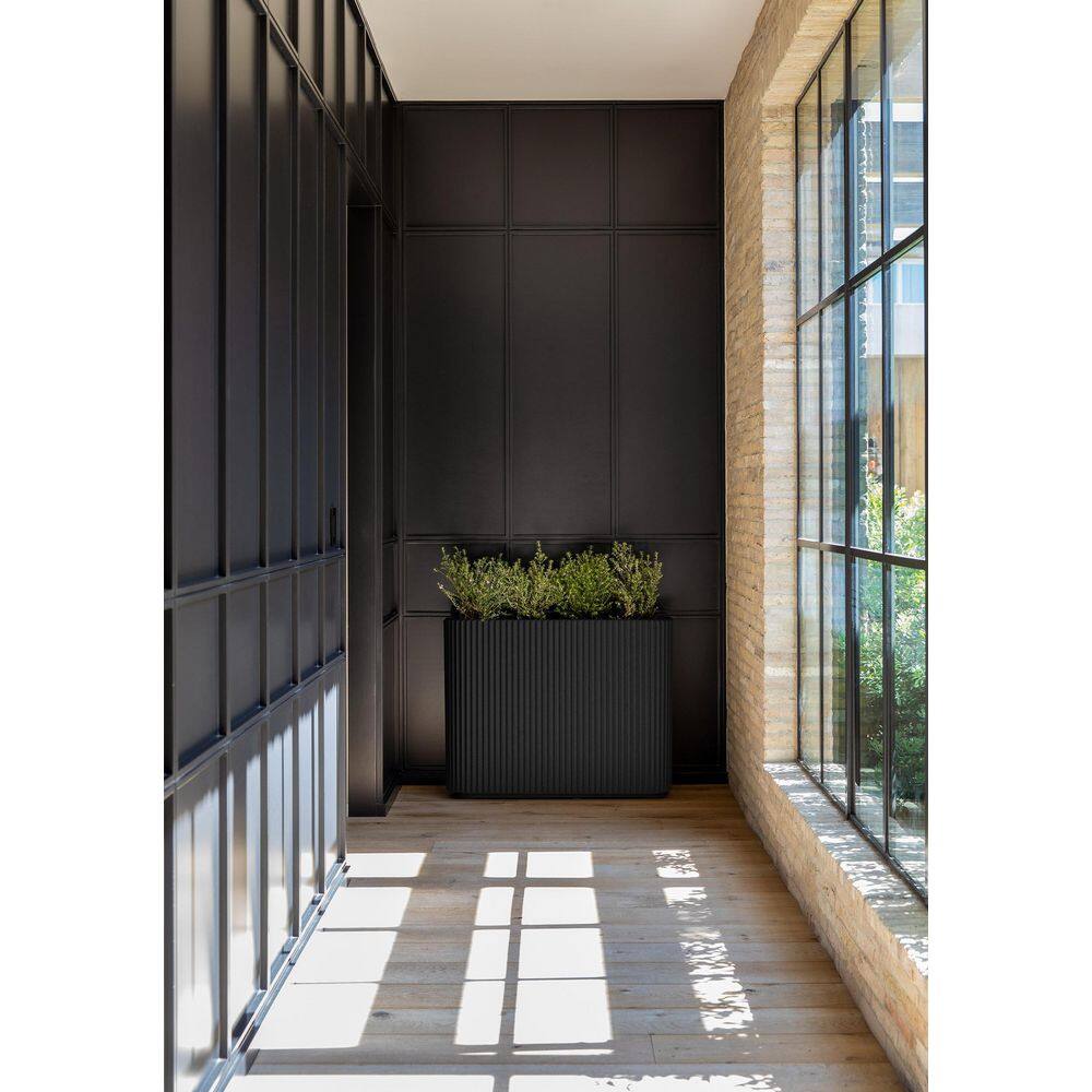Veradek Demi Series Span 36 in. Rectagular Plastic-Stone Planter-(Black)