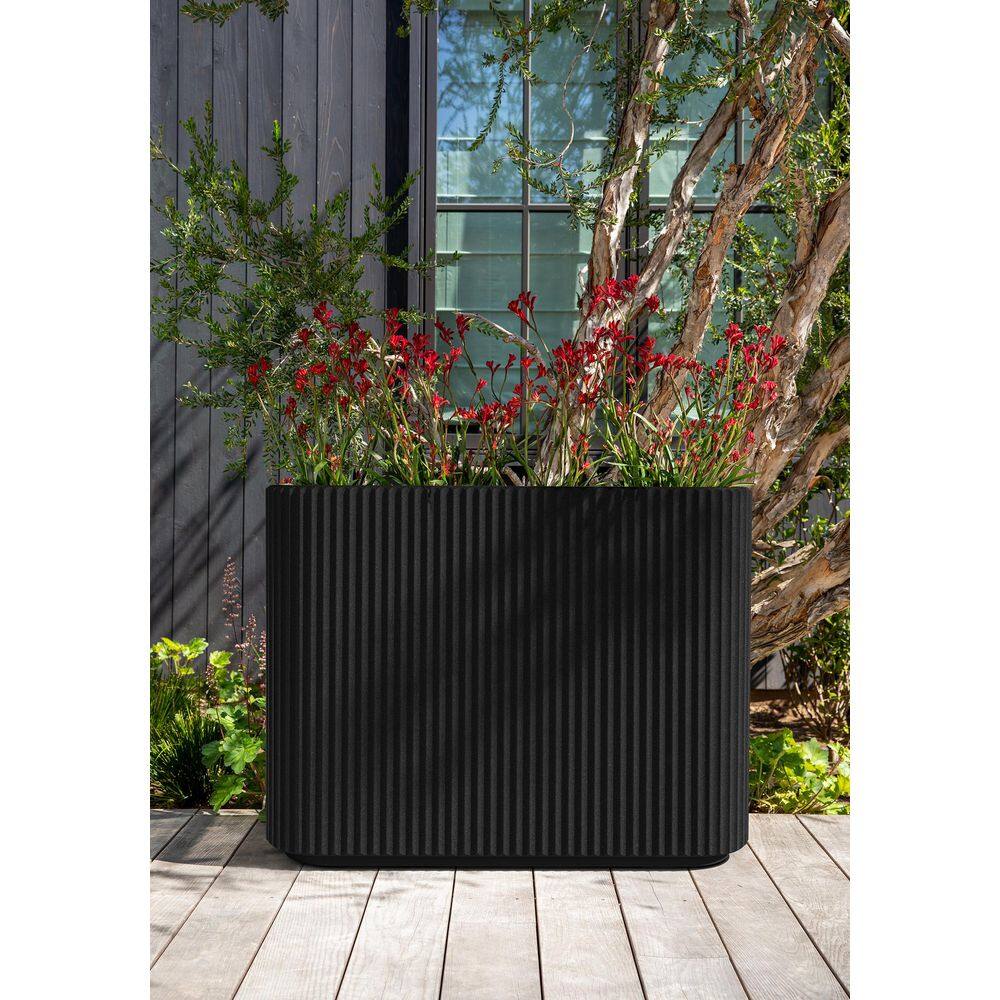 Veradek Demi Series Span 36 in. Rectagular Plastic-Stone Planter-(Black)