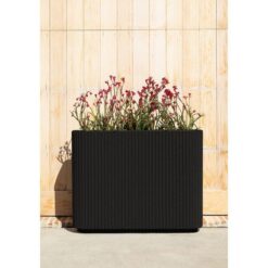Veradek Demi Series Span 36 in. Rectagular Plastic-Stone Planter-(Black)